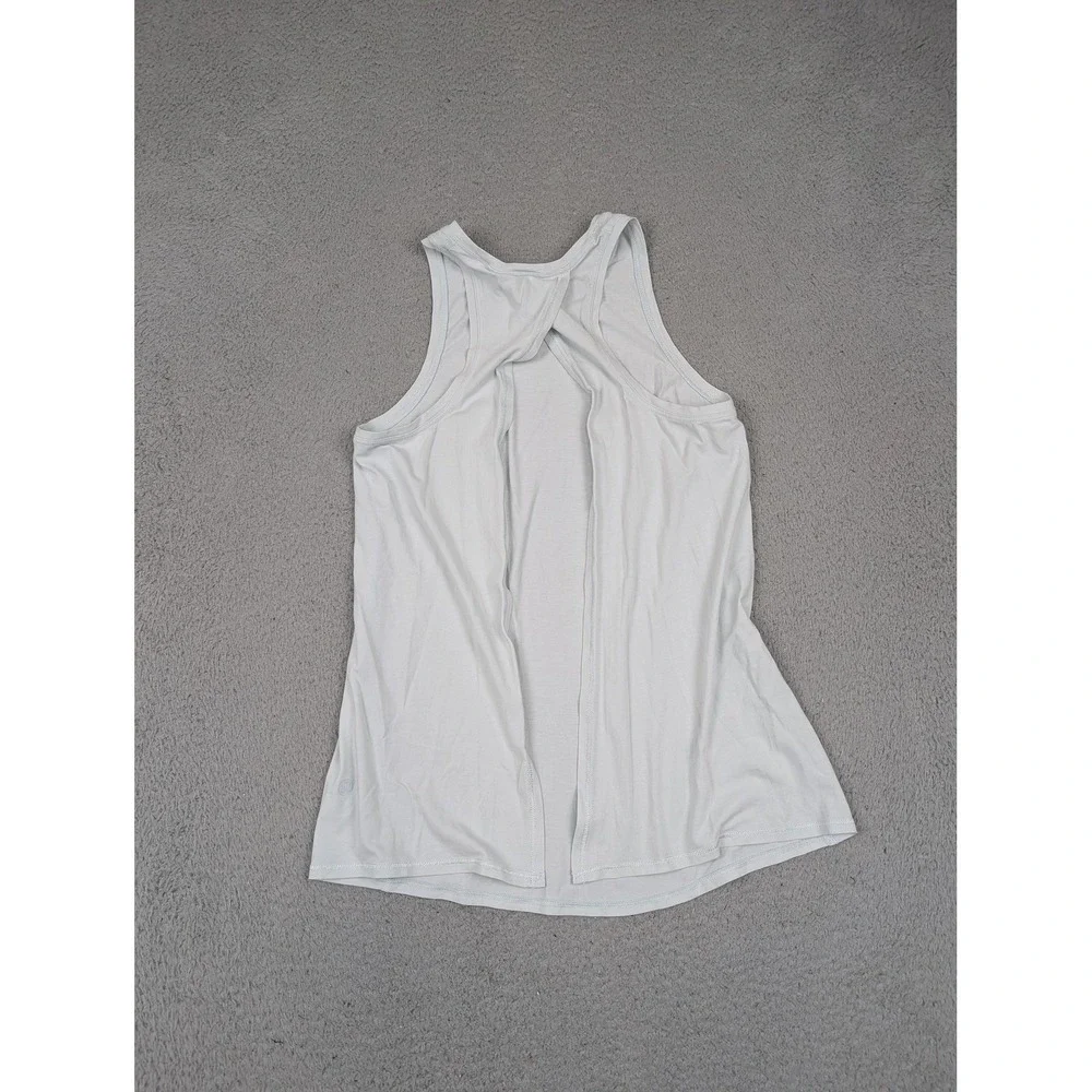 Lululemon Tank Top Womens 2 Light Gray Pima Cotton Twist Back‎ Open Split Yoga